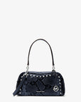Cecily Small Studded Snake Embossed Shoulder Bag (NAVY)