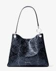 Christina Large Snake Embossed Shoulder Bag (NAVY)