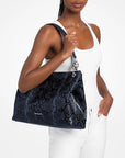Christina Large Snake Embossed Shoulder Bag (NAVY)