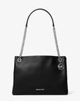 Christina Medium Pebbled Leather Messenger Bag (BLACK)