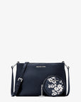 Trisha Pebbled Leather Crossbody Bag With Printed Signature Logo Pouch (NAVY)