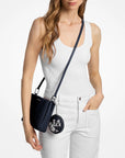 Trisha Pebbled Leather Crossbody Bag With Printed Signature Logo Pouch (NAVY)