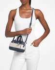 Grayson Small Striped Signature Logo Duffel Crossbody Bag (NAVY)