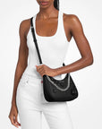 Jet Set Travel Large Floral Embellished Convertible Crossbody Bag (BLACK)