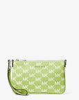 Jet Set Travel Small Logo Jacquard Denim Wristlet (LIME)