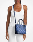 Eva Extra-Small Logo Jacquard Denim Convertible Tote Bag (DENIM)