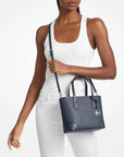 Eva Extra-Small Saffiano Leather Convertible Tote Bag (NAVY)