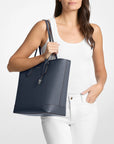 Eva Large Saffiano Leather Tote Bag (NAVY)