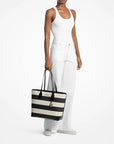 Eva Large Striped Signature Logo Tote Bag (BLACK)