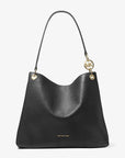 Christina Large Pebbled Leather Shoulder Bag (BLACK)