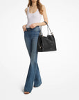 Christina Large Pebbled Leather Shoulder Bag (BLACK)