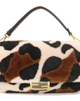 FNDI Fur Leather Baguette Large 2WAY Bag Animal Pattern 8BR771
