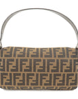 FNDI Mamma Baguette Zucca Canvas Leather Shoulder Bag Brown 26424