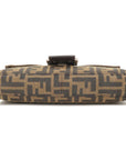FNDI Mamma Baguette Zucca Canvas Leather Shoulder Bag Brown 26424