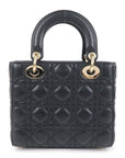 Christian DOR Cannage Lady DOR Leather way Hand Bag Black