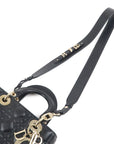 Christian DOR Cannage Lady DOR Leather way Hand Bag Black