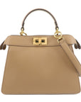 FNDI Leather Peekaboo ISeeU Small Hand Bag Brown 8BN327