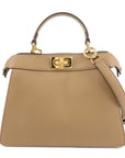 FNDI Leather Peekaboo ISeeU Small Hand Bag Brown 8BN327