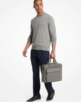 Pacey Medium Pebbled Leather Pocket Briefcase (PEARL GREY)