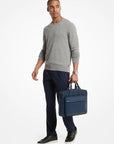 Pacey Medium Pebbled Leather Pocket Briefcase (NAVY)