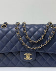 CHNL Medium Classic Caviar Double Flap Navy Blue Bag LSHW