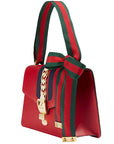 (WMNS) GCCI Sylvie Gold buckle Stripe Webbing Bow Wide Version Leather handbag Small Red -CVLEG-