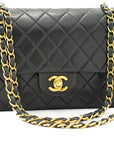 CHNL 2.55 Double Flap Medium Chain Shoulder Bag Black Lambskin j94