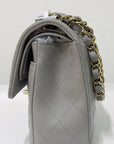 CHNL Small Caviar Quilted Double Flap Grey LGHW