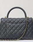 CHNL Medium Caviar Quilted Coco Handle Flap Black GHW 30 holo card