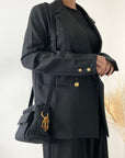 Christian DOR Cannage Logo Motif Charm Nylon Shoulder bag Black Vintage eewt