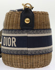 CHRISTIAN DOR Christian Basket Bag Trotter Canvas Shoulder Bag Rattan Blue Auth a