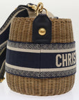 CHRISTIAN DOR Basket Bag Trotter Canvas Shoulder Bag Rattan Blue Auth A