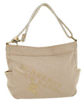 BBERRY Blue Label Shoulder Bag Canvas Beige Auth