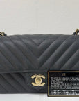 CHNL Mini Chevron Caviar Flap Bag Black GHW