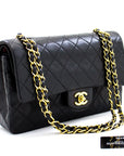 CHNL 2.55 Double Flap Medium Chain Shoulder Bag Black Lambskin h12