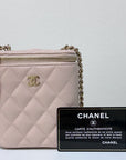 CHNL Caviar Quilted Small Vertical Coco Beauty Vanity Case With Chain Light Pink
