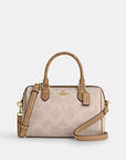Rowan Satchel Bag In Blocked Signature Canvas (Gold/Sand/Tan)