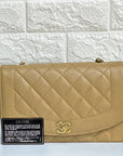 CHNL Medium Vintage Diana Flap Bag Beige Caviar Gold Hardware