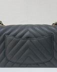CHNL Mini Chevron Caviar Flap Bag Black GHW