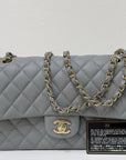 CHNL Medium Caviar Quilted Double Flap Bag Grey LGHW