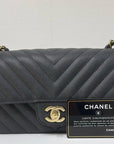 CHNL Mini Chevron Caviar Flap Bag Black GHW