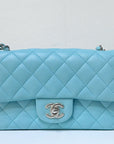 CHNL 19C Tiffany Lambskin Quilted Mini Rectangular Flap Neon Blue