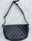 CHNL Black Quilted Caviar Leather Business Affinity Waist Belt Bag