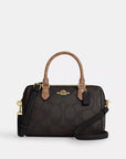 Rowan Satchel Bag In Blocked Signature Canvas (Gold/Sand/Tan)