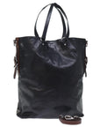 PRD Hand Bag Leather way Black Brown Auth