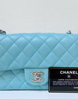 CHNL 19C Tiffany Lambskin Quilted Mini Rectangular Flap Neon Blue