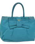 PRD Hand Bag Nylon Turquoise Blue Auth
