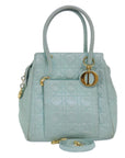 CHRISTIAN DOR Canage Hand Bag Leather way Green Auth