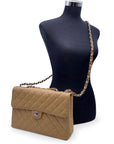 CHNL Vintage Beige Quilted Caviar Jumbo Timeless Classic Flap Bag