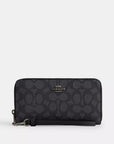 Long Zip Around Wallet In Signature Canvas (Gunmetal/Charcoal/Black)